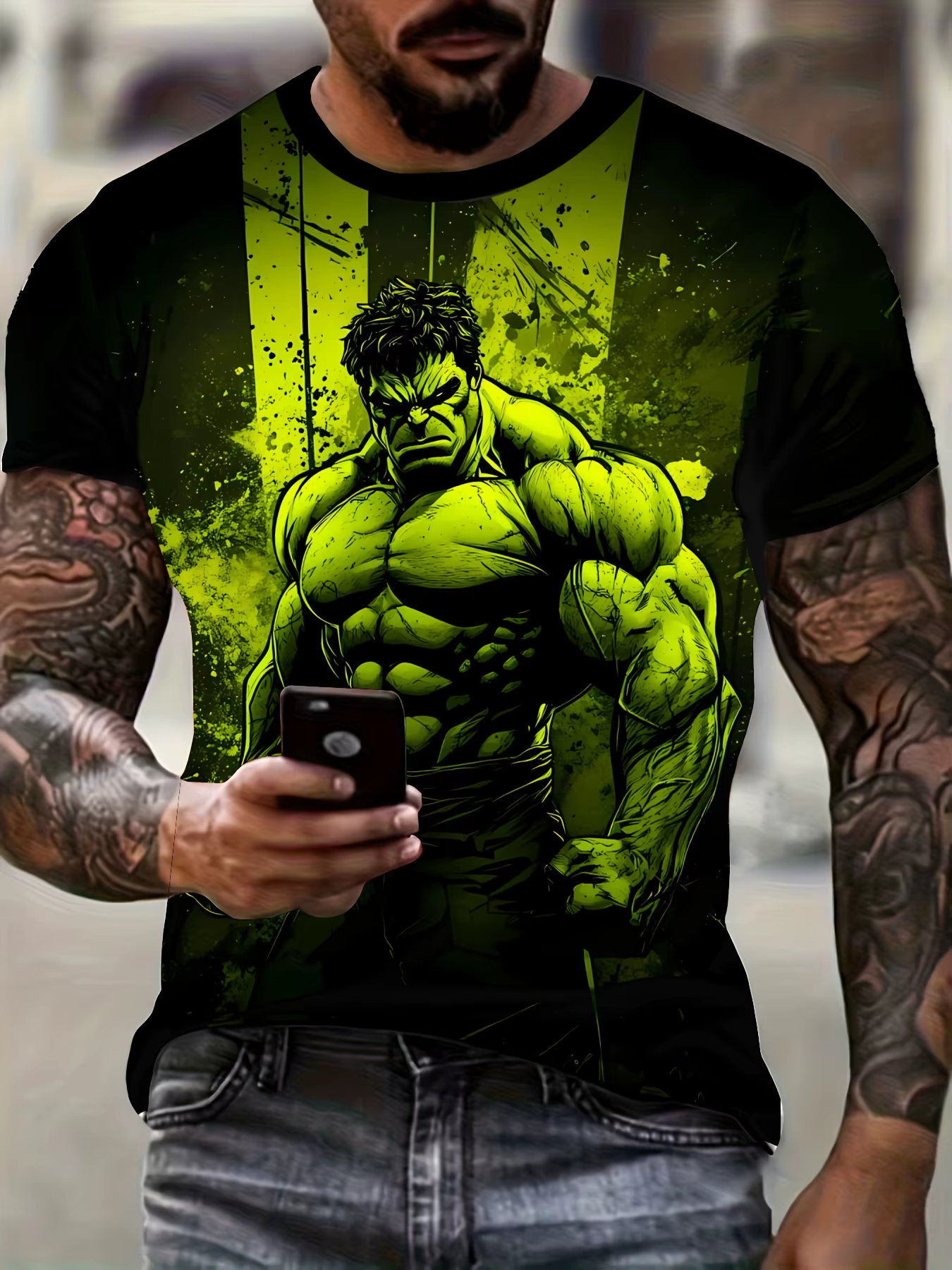 Camiseta masculina de manga curta com estampa gráfica MARVEL Hulk Camiseta de anime de super-heróis