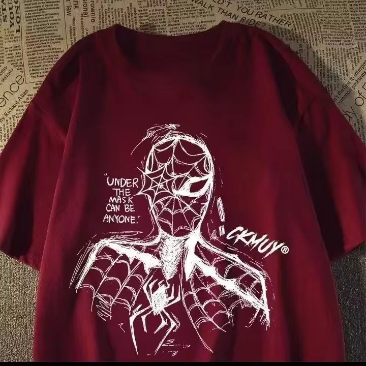 Marvel super-herói homem-aranha impressão estilo algodão camiseta de manga curta, verão solto masculino e feminino camiseta topo