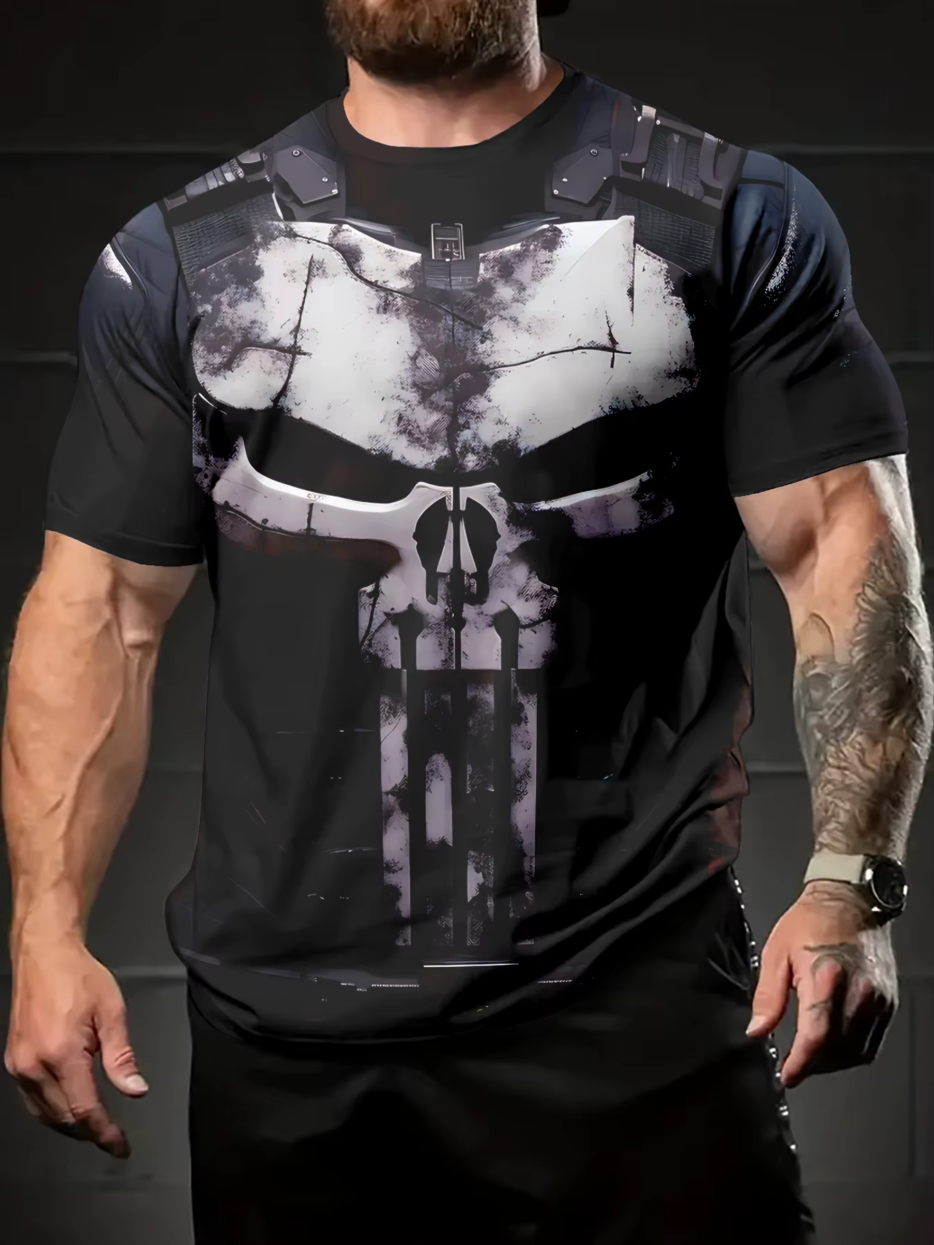 Camiseta masculina casual com gola redonda da Marvel Marvel Series Anime estampa gráfica top super-herói Punisher camiseta