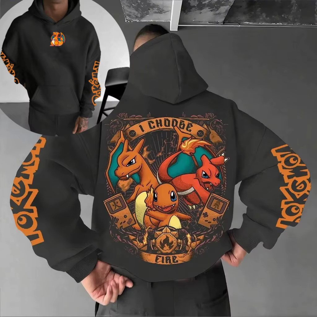 Pokémon Animation Derivatives Masculino e Feminino Moda Verão Moletom com Capuz e Calça de Moletom Oversize Popular