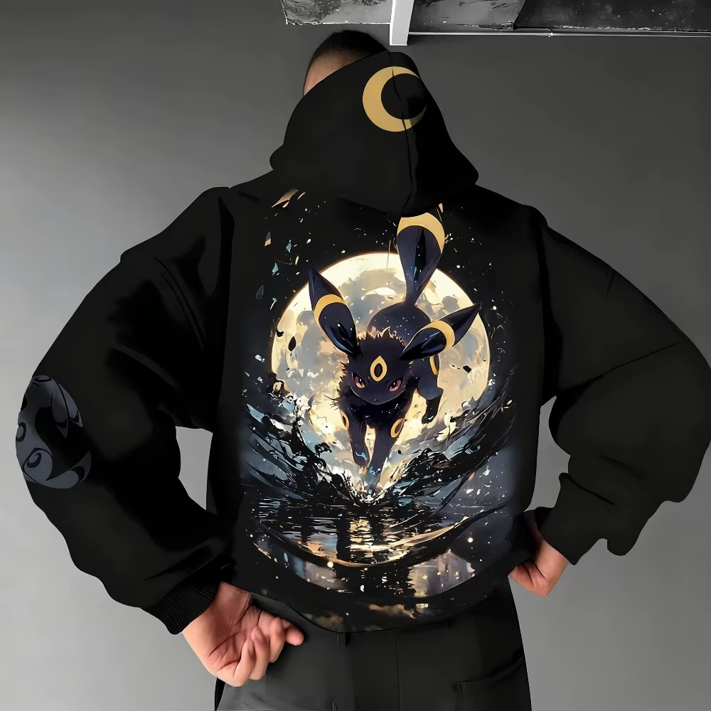 Pokémon jogo portátil umbreon impresso jumper masculino 2025 outono/inverno novo solto casual esportes americano pai-filho camisola topo