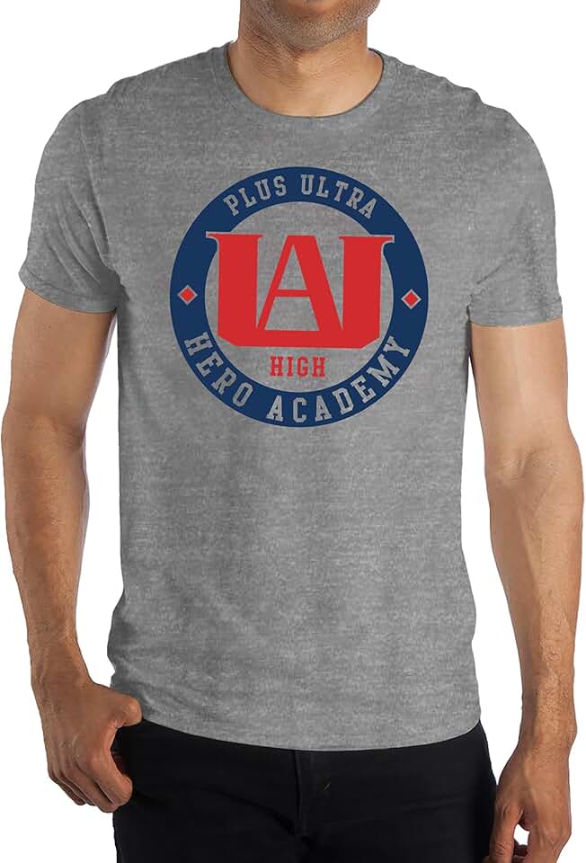 Bioworld Camiseta Masculina My Hero Academia com Medalhão E Logo Da Ua High School (Tamanho Médio) - Cinza Mesclado