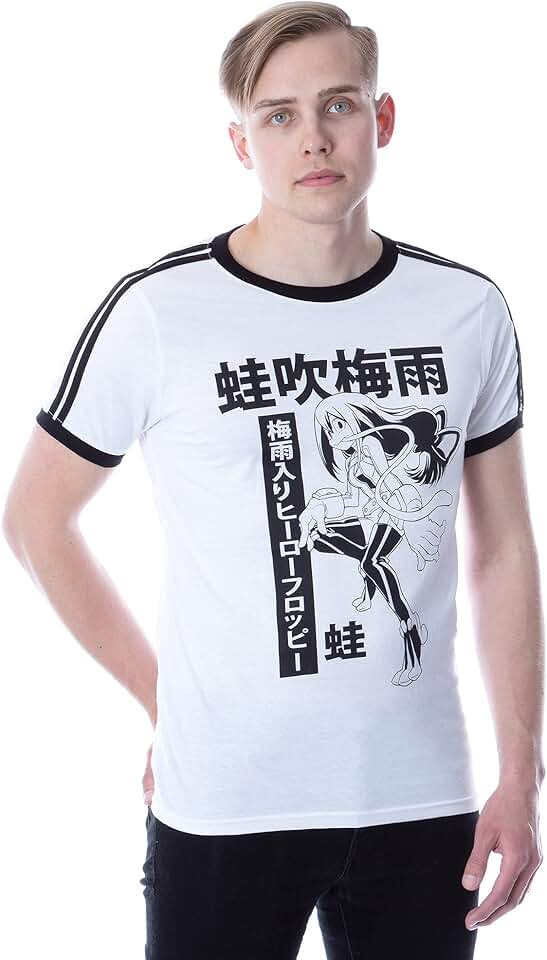 Bioworld Camiseta masculina My Hero Academia Froppy Soccer Ringer manga listrada
