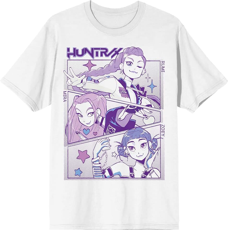Bioworld Camiseta Kpop Demon Hunters Panel Art Huntrix Adulto Gola Redonda Manga Curta