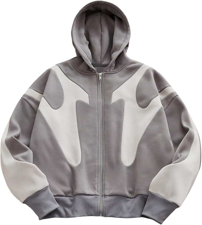 BEAUDRM Moletom masculino com capuz Color Block de manga comprida com zíper vintage punk jaqueta streetwear