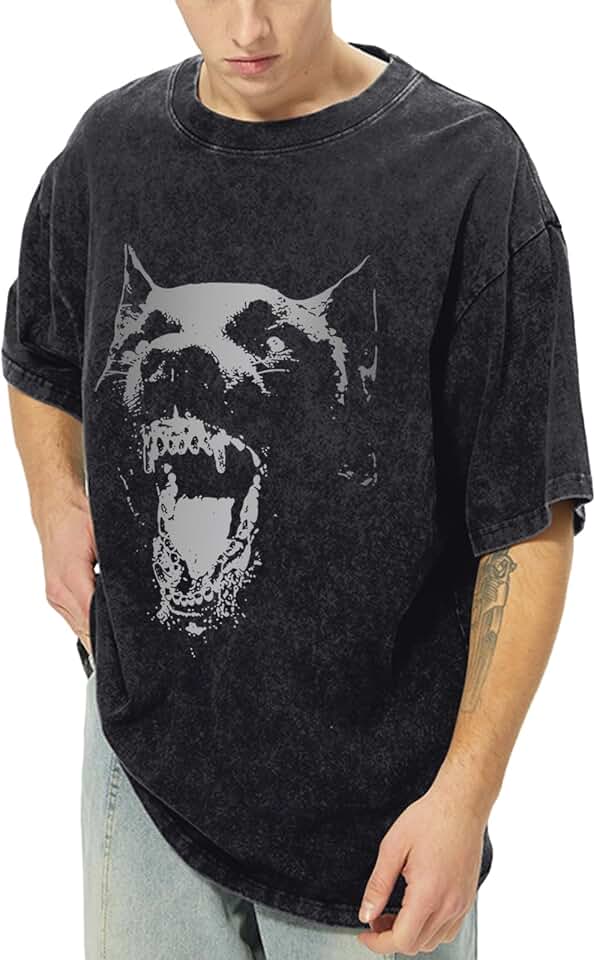 Tuislay Camisetas estampadas grandes vintage masculinas folgadas Y2k algodão lavagem ácida camisetas Harajuku Streetwear Grunge Estética Top