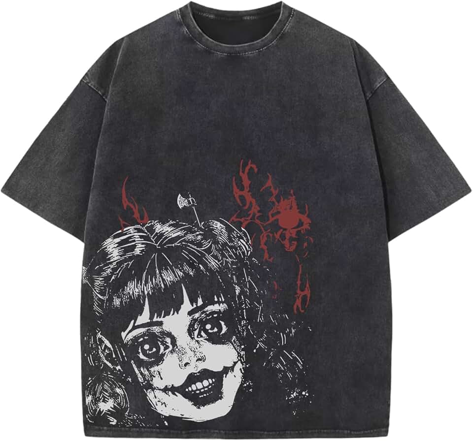 Cayxatiu Camisetas góticas estampadas lavadas grunge camisetas masculinas Y2k vintage streetwear camisetas grandes Harajuku Baggy Shirt
