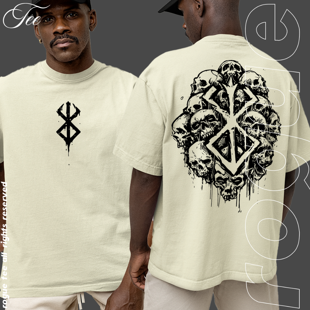 Camiseta Basica e OVERSIZED Guts Skull Sacrifice Mark Blood Berserk Armor Anime Unissex