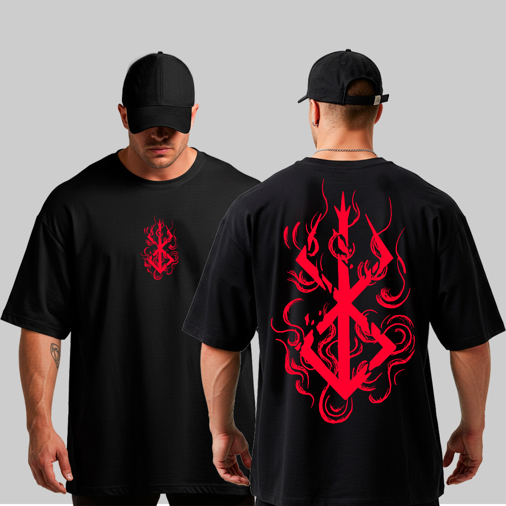 Camiseta Oversized Berserk Sacrifício Simbolo Grande Algodão Anime 0376