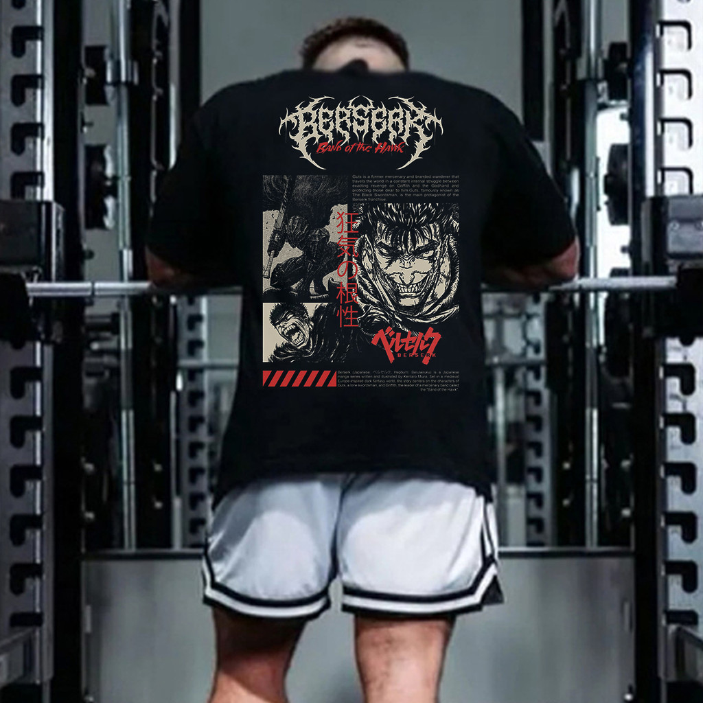Camiseta Oversized Berserk Musculação Grande Algodão Anime Treino Academia