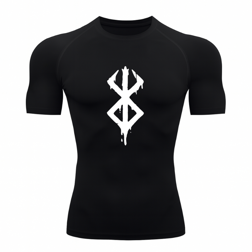Camiseta Compressão Proteção Uv 50+ Segunda Pele Manga Curta Símbolo Marca Anime Berserk Rash Guard