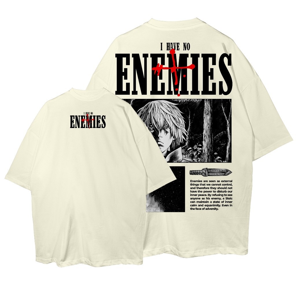 Camiseta Premium em Algodão PuroSISI Camiseta Oversized I Have no Enemies Vinland Saga Streetwear Camisa Unissex
