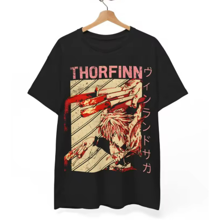 Camiseta Camisa Blusa Algodão Unissex Vinland Saga Manga Camisa Preta, Thorfinn