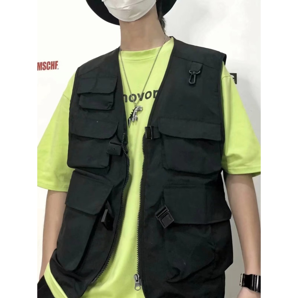 Ins verão estilo funcional colete tático feminino masculino país rua wear High street solto ferramentas sem mangas exter