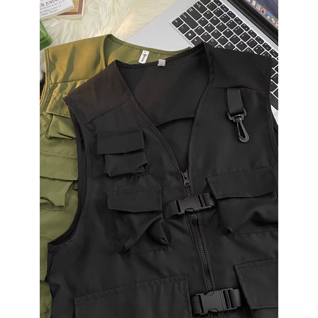 Multi-bolso ferramentas colete fotografia nacional na moda das mulheres dos homens japonês Retro tático estilo funcional