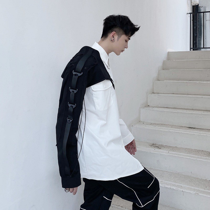 Estilo escuro estilo caseiro Unilateral colete de manga comprida masculino funcional tático ferramentas colete cabeleire