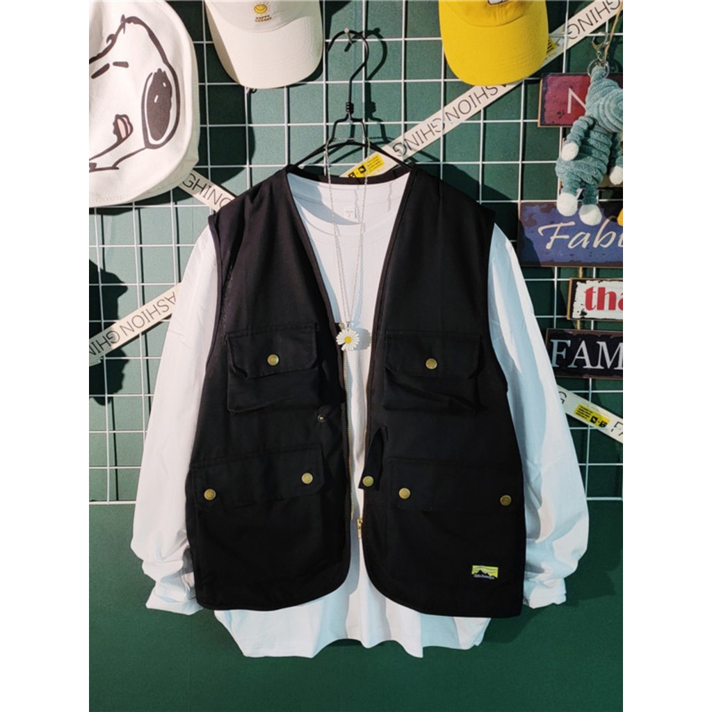 Japonês Retro estilo funcional colete tático masculino na moda primavera outono exterior Wear Multi-bolso macacão jaquet