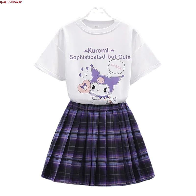 Cseta Kuromi Meninas Em Torno Do Pescoço Curto-Sve T Camisa Com Mini Saia Xadrez Japonesa Harajuku Uniformes Escolares , JK
