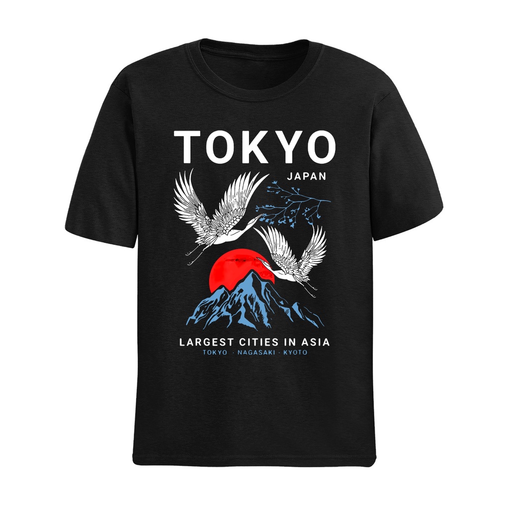 Camiseta Basica Camisa Algodao Montanhas Aves Moda Japonesa Tokyo Harajuku Unissex Malha Premium