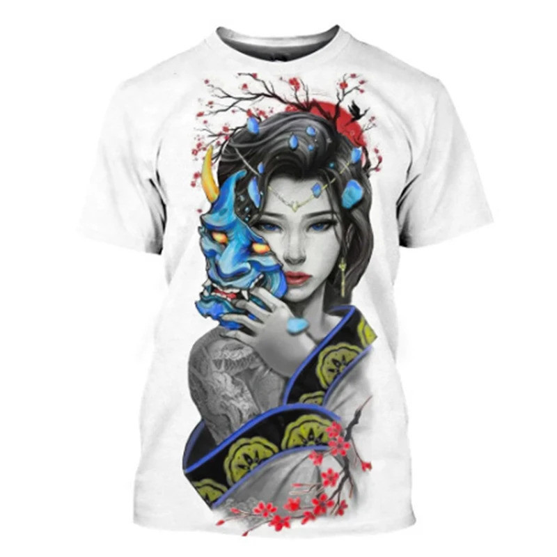 Nova Gueixa Japonesa Impressão 3D Camisetas Verão Homem Mulher Manga Curta Moda Streetwear Harajuku T Camisa Masculina T