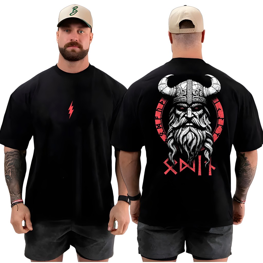 Camiseta Oversized Premium Unissex Viking Estampada Guerreiro Nórdico Streetwear Academia Casual