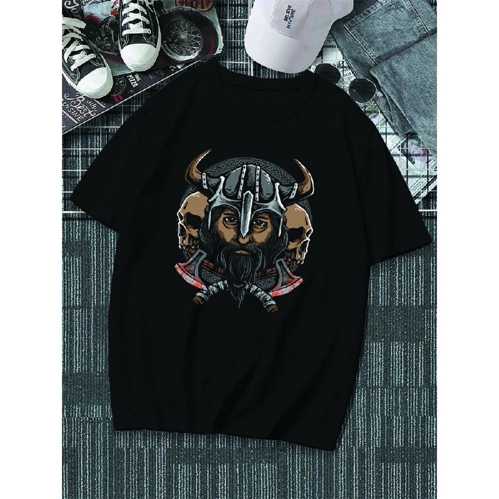 Camiseta Básicas Guerreiro Viking Caveira Death 100% algodão Teen Unissex