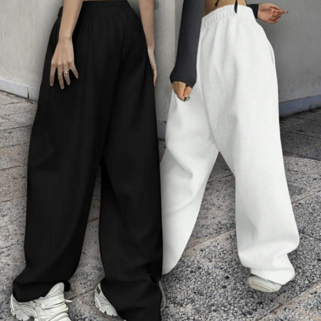 Kit 2 Calça Feminina Soltinha De Moletom Baggy moderna HipHop Cargo Streetwear Academia premium 100% Algodão Minimalista