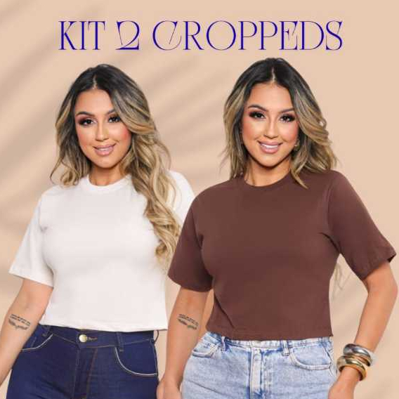 Kit 2 Croppdes Femininos Basicos Blusas Femininas Oversized Elegante Conforto Basico Casual T-shirt