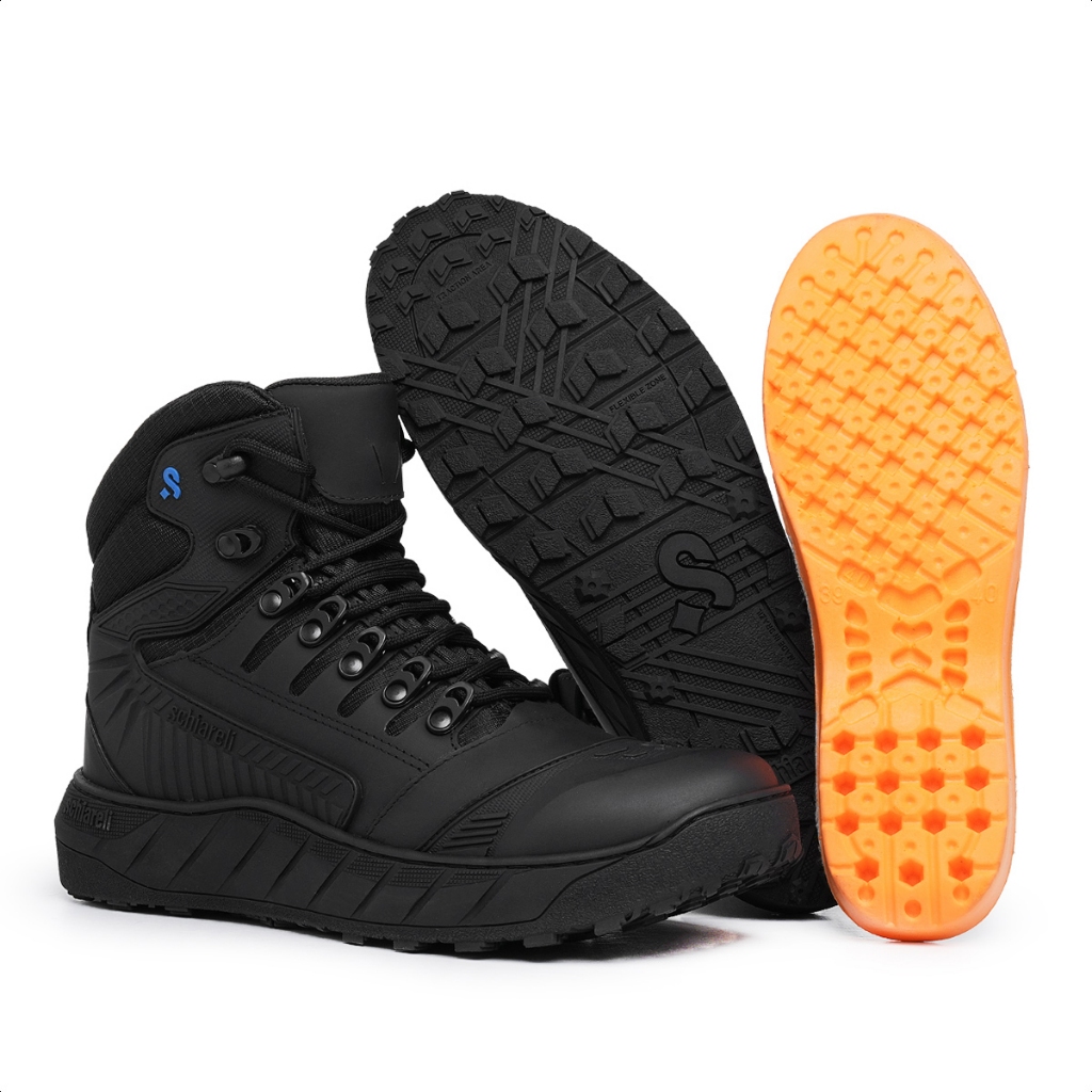 Bota Coturno Militar Preta Tática Tatico Couro Schiareli 956